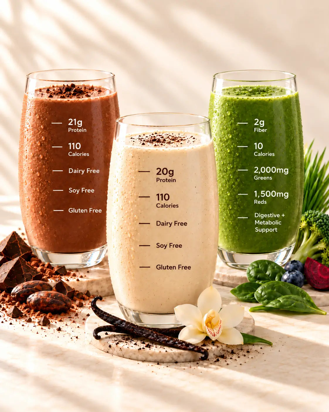 three glasses of shakes